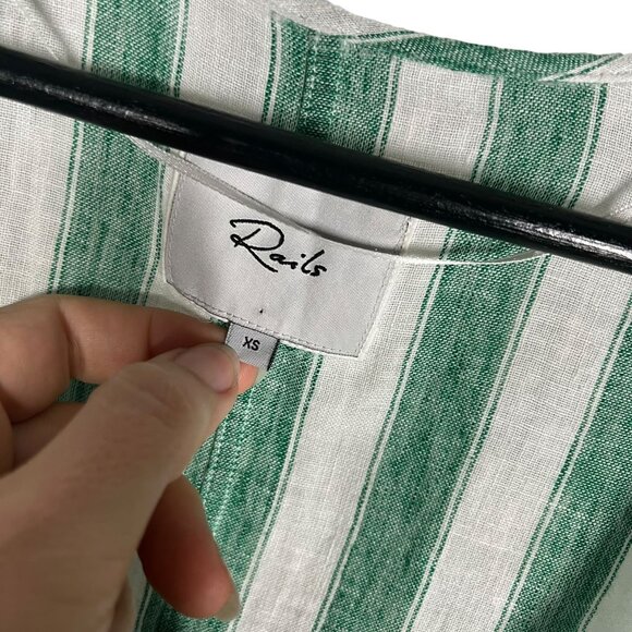 Rails Athena Garden Stripe Green White Linen Blend Crop Wrap Top XS - Picture 3 of 10